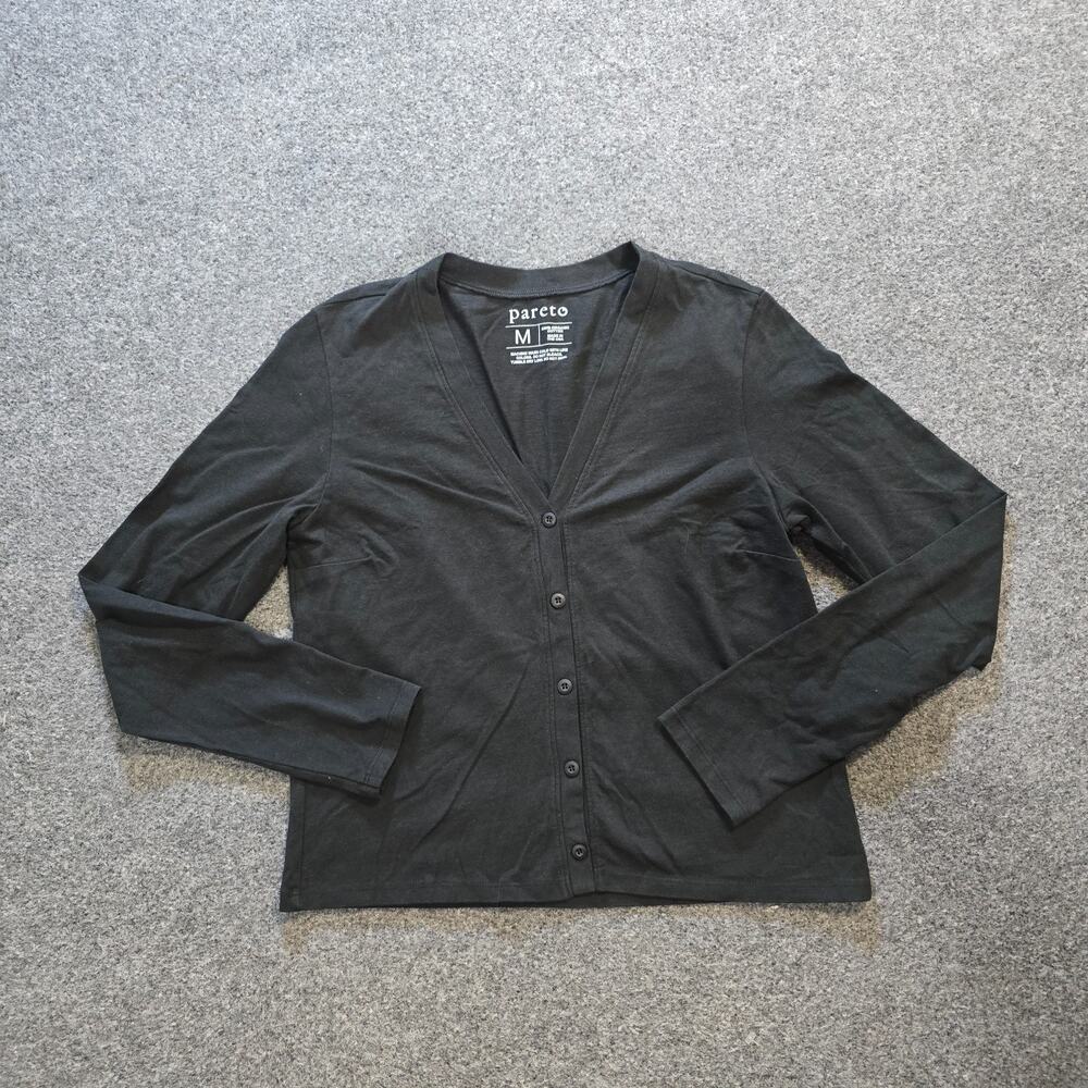 Pareto Top Womens Medium Black Cardigan Organic Cotton Button Up Casual Capsule